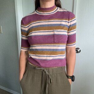Striped Mock Neck Knit Tee
